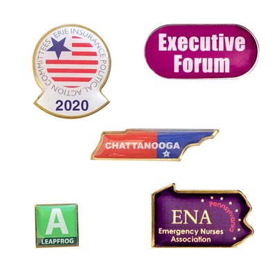 USA Made Metal Lapel Pin w/Epoxy Dome Full Color - Up to 1.25"x1.25"